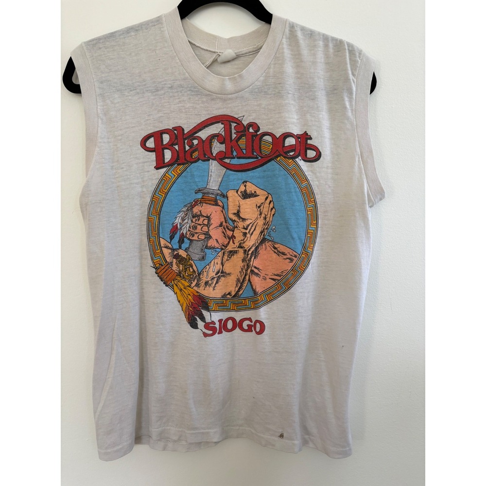 VTG Blackfoot Siogo 1983 Concert Tshirt Thrashed Single Stitch Southern Rock T
